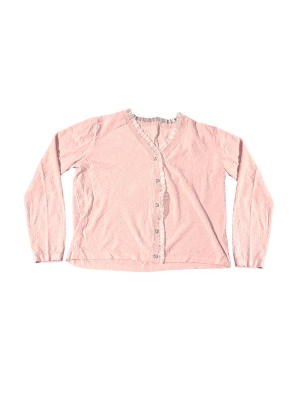 Finity Pink Button-Up Lightweight Sweater Top with Lace